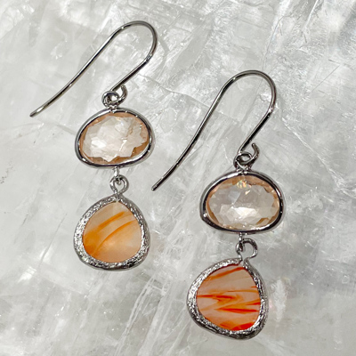 Sterling Silver Peach and Orange Glass Gemstone Drop Dangle Hypoallergenic