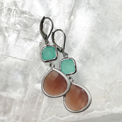 Sterling Silver Turquoise and Reg Agate Leverback Gem Dangle Hypoallergenic