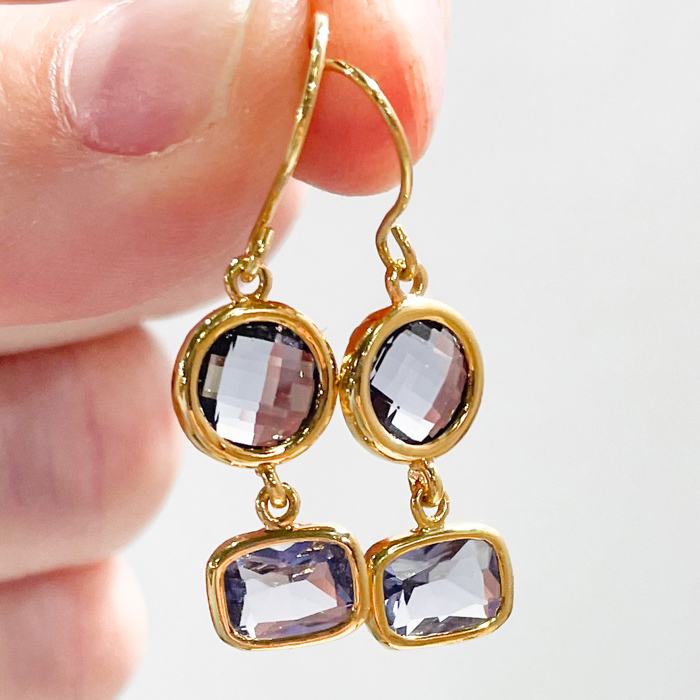 14k Gold Vermeil Amethyst Purple Glass Gem Dangle Drop Gift Hypoallergenic 