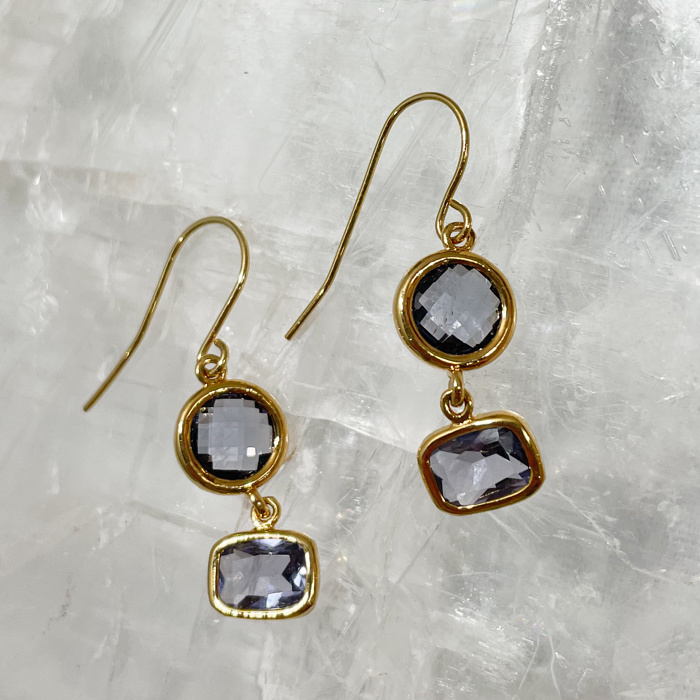 14k Gold Vermeil Amethyst Purple Glass Gem Dangle Drop Gift Hypoallergenic 