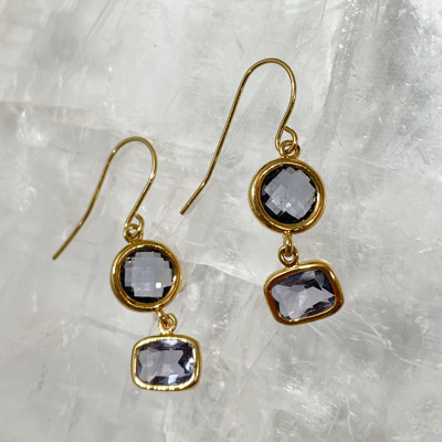 14k Gold Vermeil Amethyst Purple Glass Gem Dangle Drop Gift Hypoallergenic 