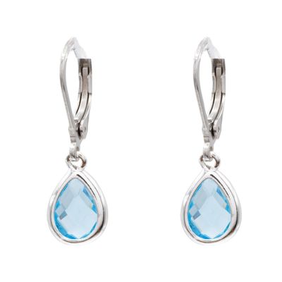 14K Gold or Sterling Silver Aqua Blue Glass Gemstone Leverback Drop Earring Hypoallergenic 