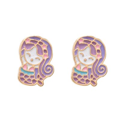 Lilac Hair Mermaid Enamel Post Stud Earring Children's Gift