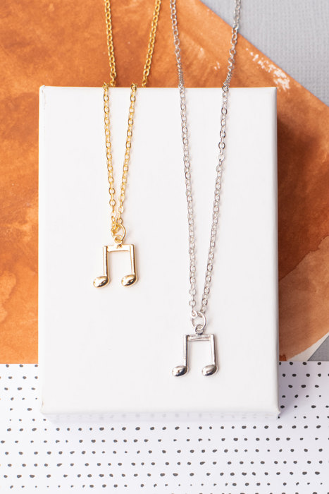 14k Gold or Sterling Silver Music Medium Note Charm Necklace