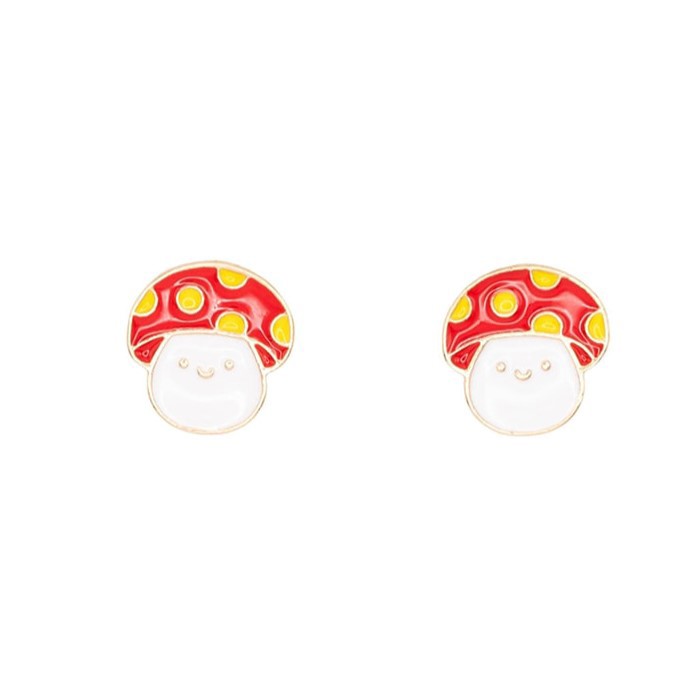 Happy Smile Toadstool Mushroom Enamel Post Stud Earring Children’s Jewelry