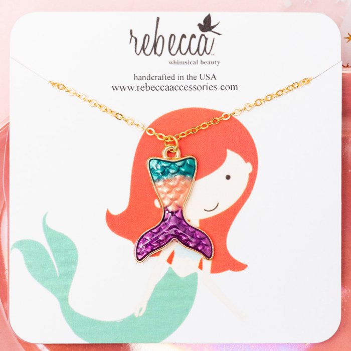 14k Gold Mermaid Tail Enamel Charm Pendant Necklace Children's Jewelry