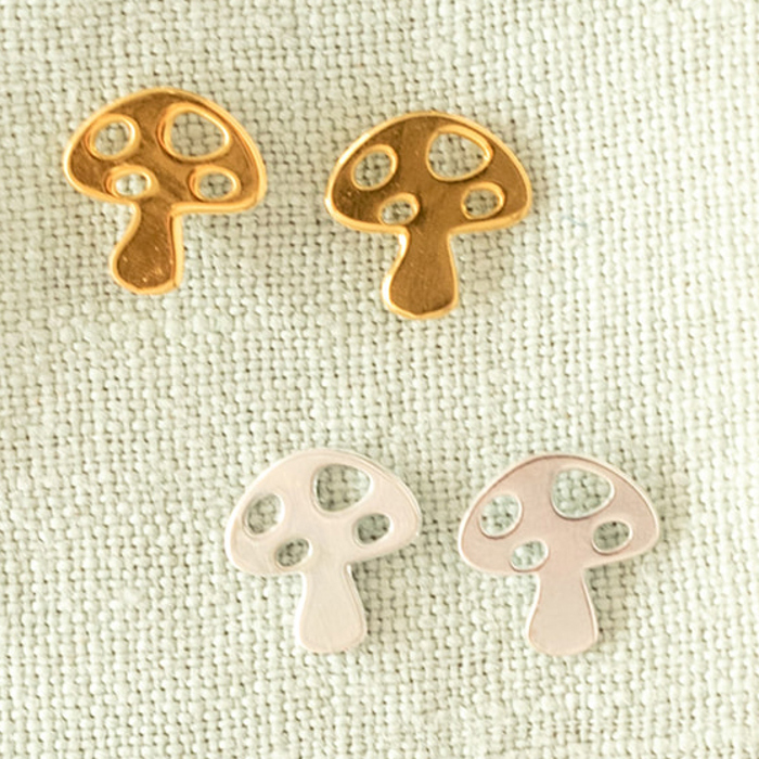 14k Gold or Sterling Silver Mushroom Post Earring