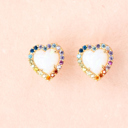  14k Gold Opal Heart CZ Gemstone Post Stud Earring