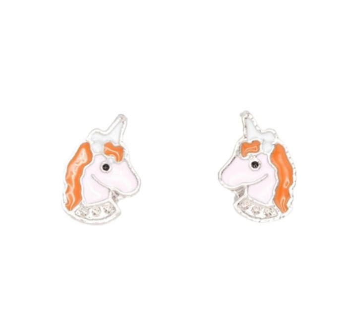 Orange Haired Unicorn Enamel Post Stud Earring Children's Jewelry