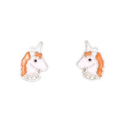 Orange Haired Unicorn Enamel Post Stud Earring Children's Jewelry