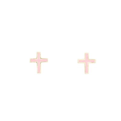 Pink Cross Enamel Post Stud Earring Religion Children’s Jewelry