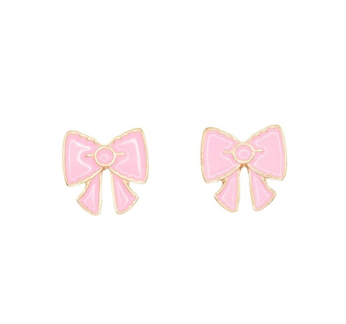 Pink Bow Ribbon Enamel Post Stud Earring Children's Jewelry