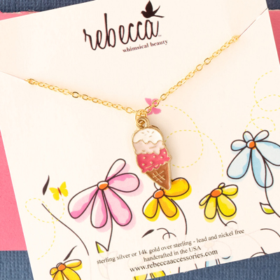 14k Gold Pink Ice Cream Enamel Charm Necklace Children's