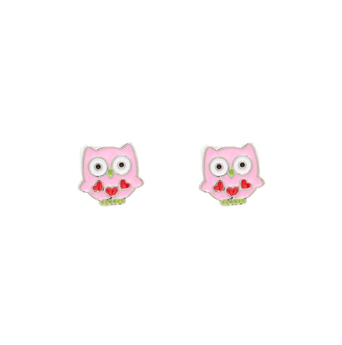 Pink Owl Enamel Stud Post Earring Children's Jewelry Gift