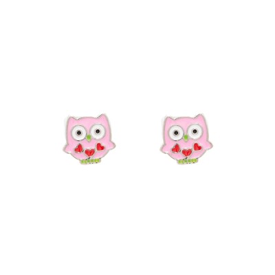 Pink Owl Enamel Stud Post Earring Children's Jewelry Gift