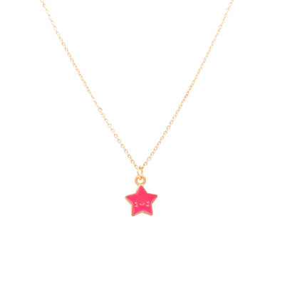 Pink Smiling Star Enamel Charm Necklace Children's Jewelry