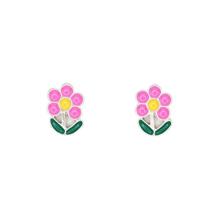 Pink Flower Enamel Post Earring Children's Jewelry