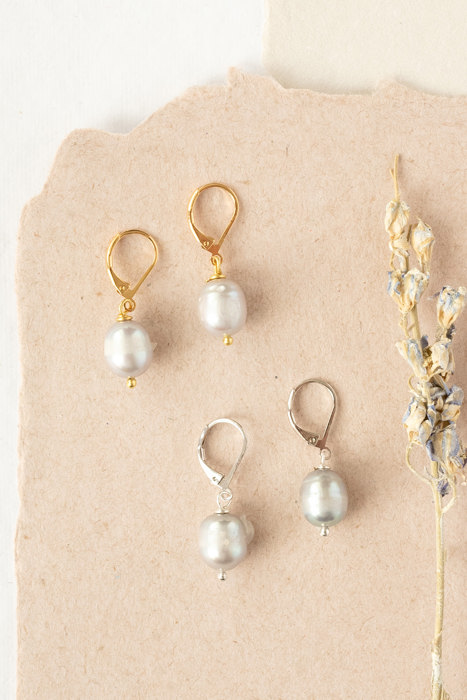 Silver Gray Freshwater Pearl Leverback Earring