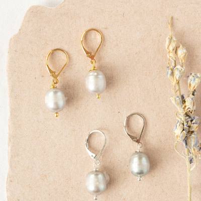 Silver Gray Freshwater Pearl Leverback Earring