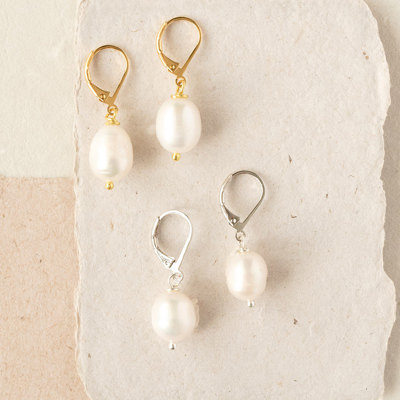 White Freshwater Pearl Leverback Earring