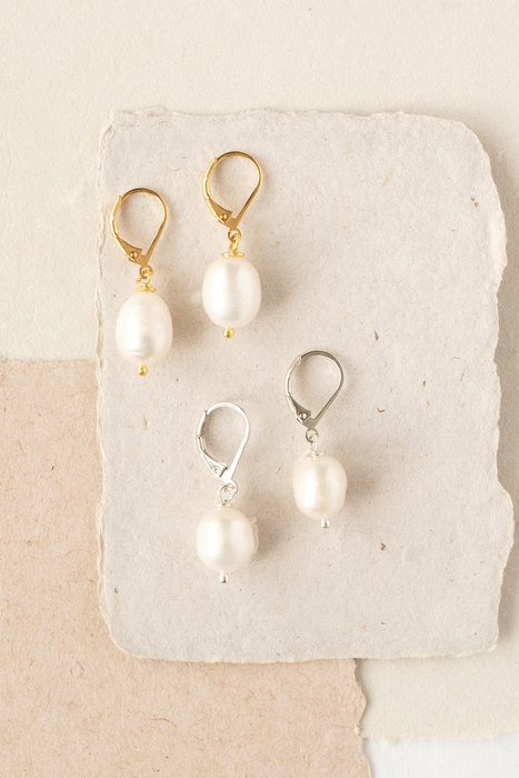 White Freshwater Pearl Leverback Earring