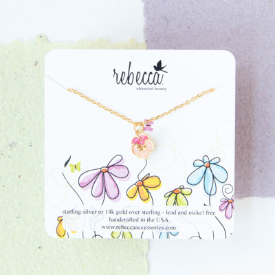 Plumeria Pink Enamel Flower Charm Necklace Children’s