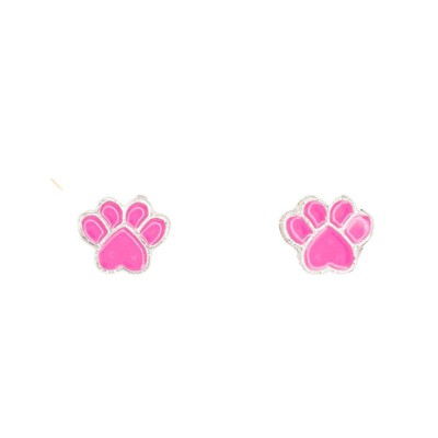 Pink Paw Print Animal Enamel Post Stud Earring Children's