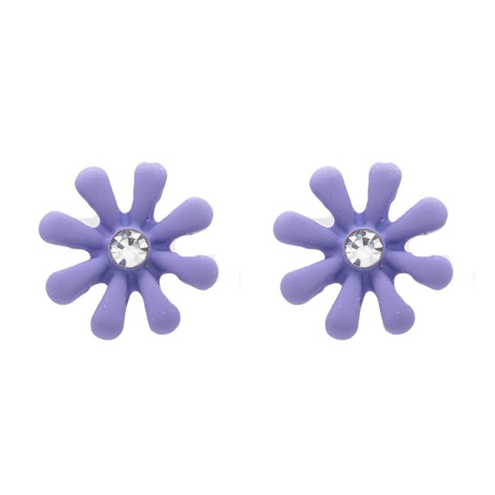 Purple CZ Flower Post Stud Earring Children's Gift Jewelry