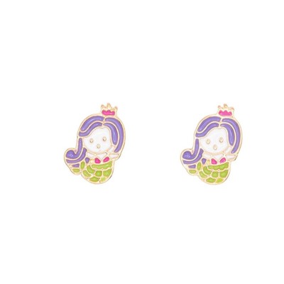 Purple Hair Mermaid Enamel Post Earring Children's Jewelry