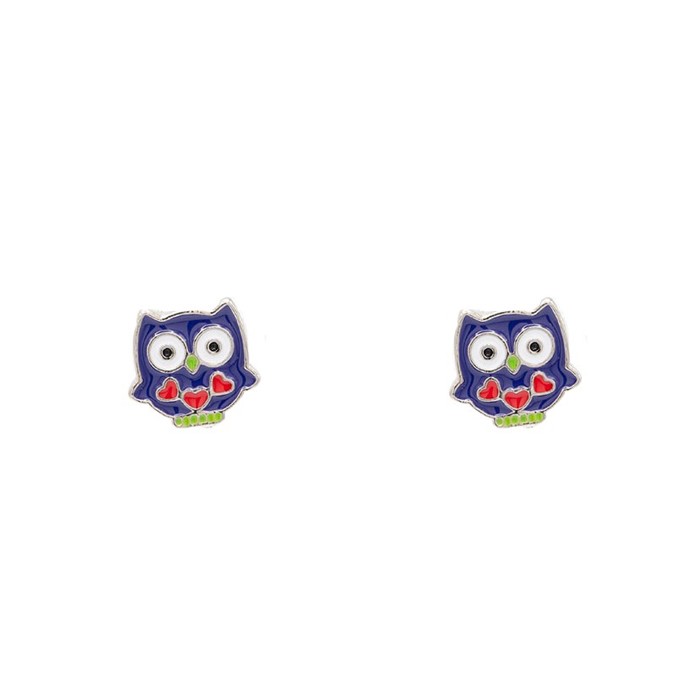 Purple Owl Enamel Post Stud Earring Children's Jewelry Gift