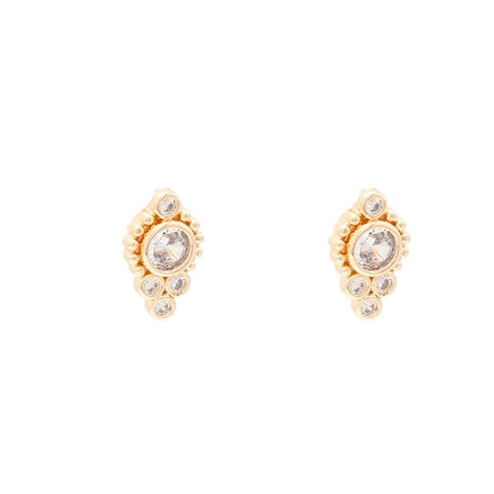 Gold Circle Cluster Pave Cubic Zirconia Gemstone Simple Post