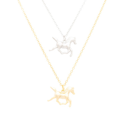 14k Gold or Sterling Silver Running Horse Charm Necklace