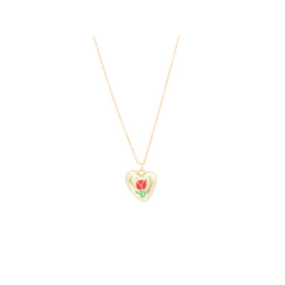 Gold Heart with Rose Charm Necklace Children's Jewelry Gift