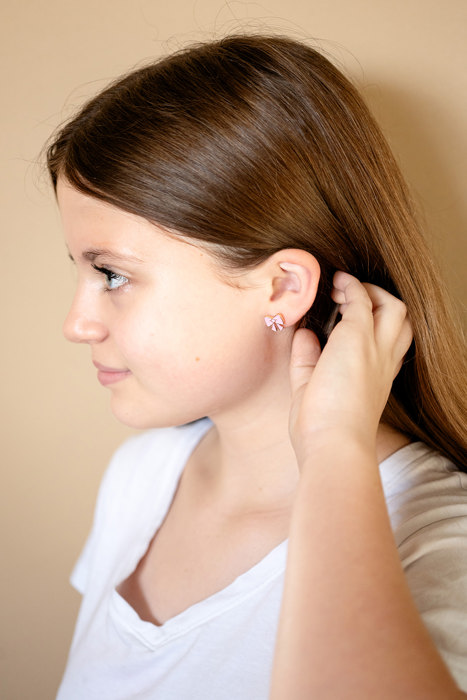 Pink Bow Ribbon Enamel Post Stud Earring Children's Jewelry