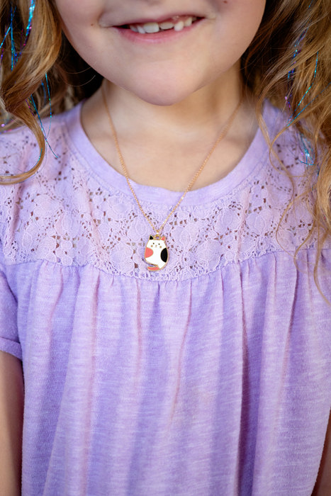 Calico Cat Kitten Enamel Charm Necklace Children's Jewelry