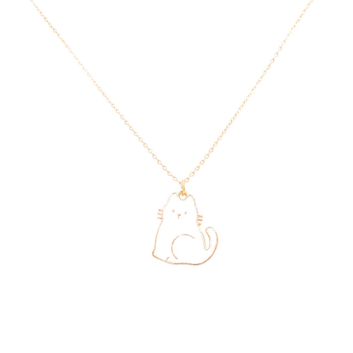 Sitting White Cat Enamel Charm Necklace Children's