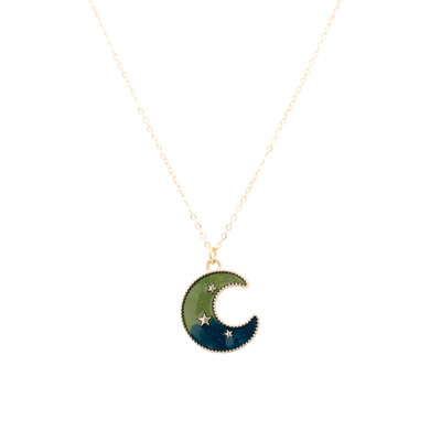 Starry Moon Blue Enamel Charm Necklace Children's