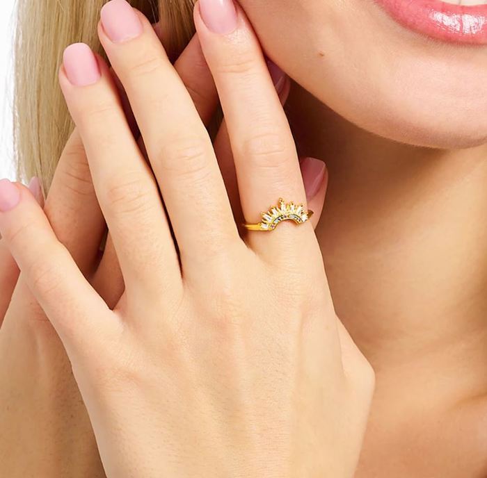 14k Gold over Sterling Silver Half Sun Cubic Zirconia Ring Hypoallergenic 
