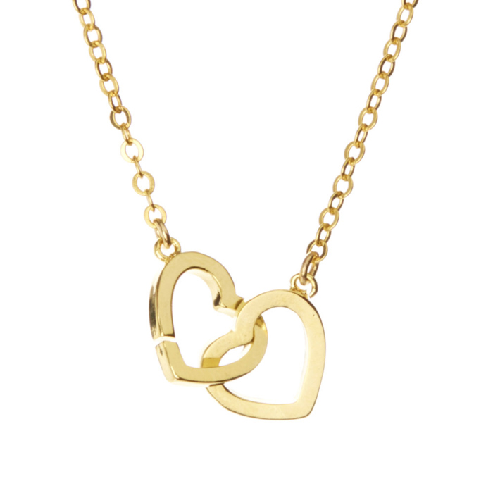 14k gold or sterling silver Double Linked Heart Charm Pendant Love Necklace