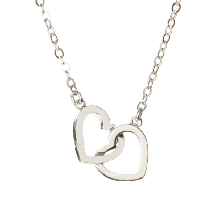 14k gold or sterling silver Double Linked Heart Charm Pendant Love Necklace