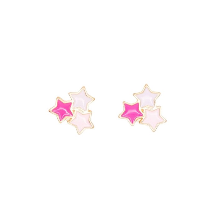 Three Stars Pink Enamel Post Stud Earring Children's Jewelry