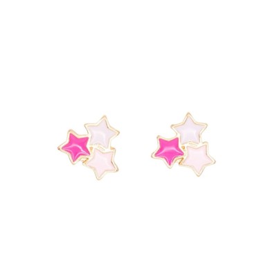 Three Stars Pink Enamel Post Stud Earring Children's Jewelry