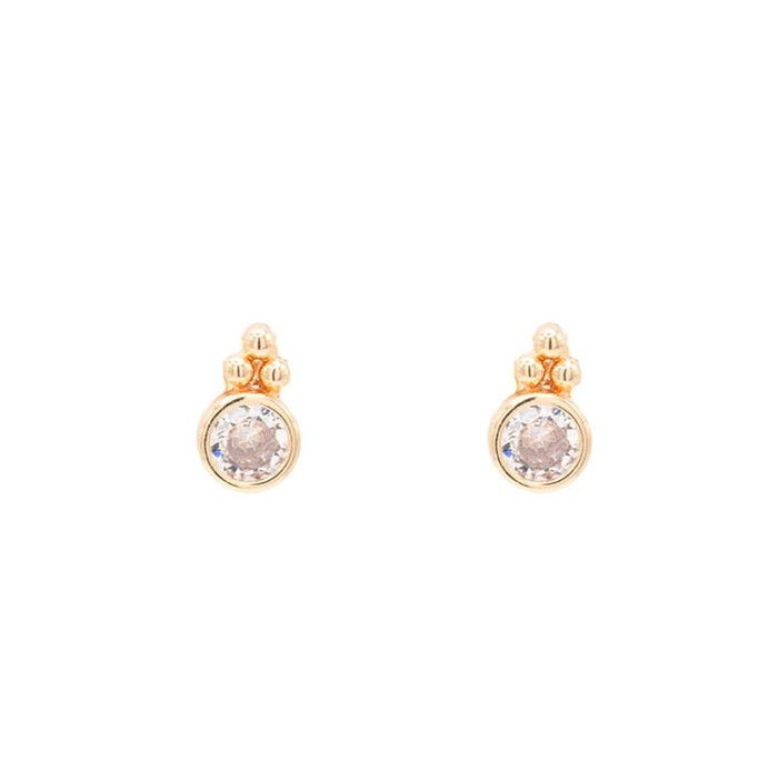 Gold Trinity Pave Gemstone Stud Post Earring Faith Religion