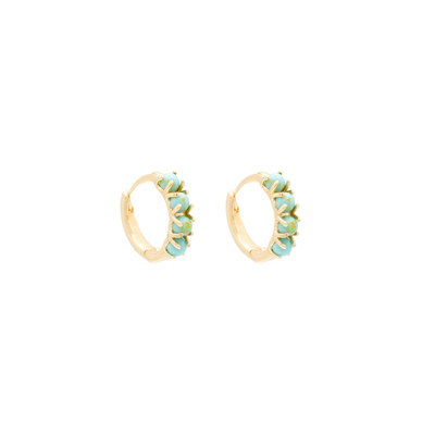 14k Gold Turquoise Stone Huggie Hoop Earring