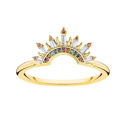 14k Gold over Sterling Silver Half Sun Cubic Zirconia Ring Hypoallergenic 