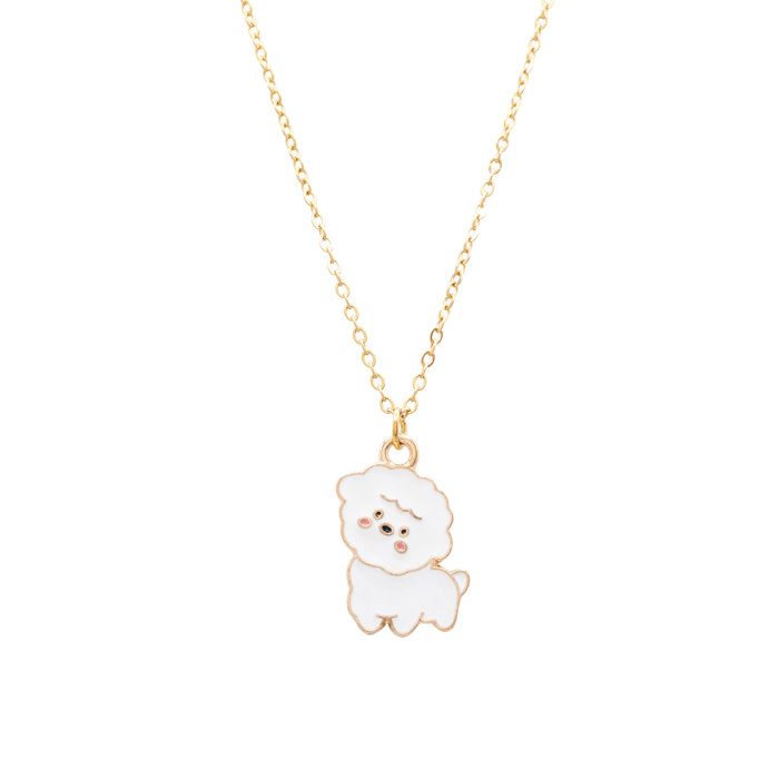 White Dog Enamel Charm Necklace Pet Animal Gift Children