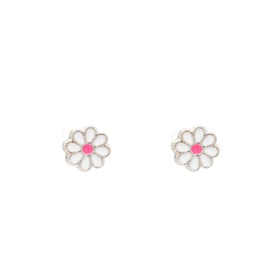 White Daisy Flower Enamel Post Stud Earring Children's Gift