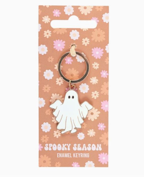 Spooky Season Groovy Ghost Halloween Keyring Keychain Bag Flair