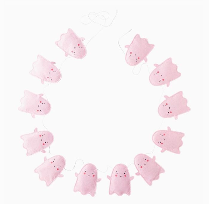 Ghost Pink Puffy Felt Banner Garland Girly Halloween Whimsical Decor