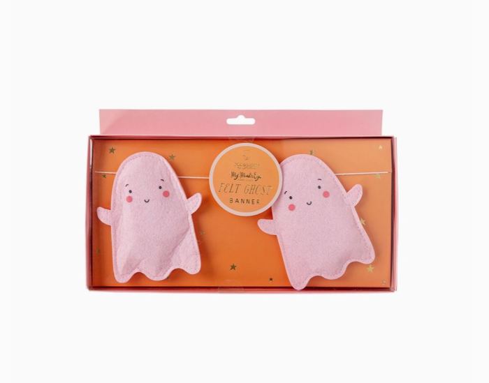Ghost Pink Puffy Felt Banner Garland Girly Halloween Whimsical Decor
